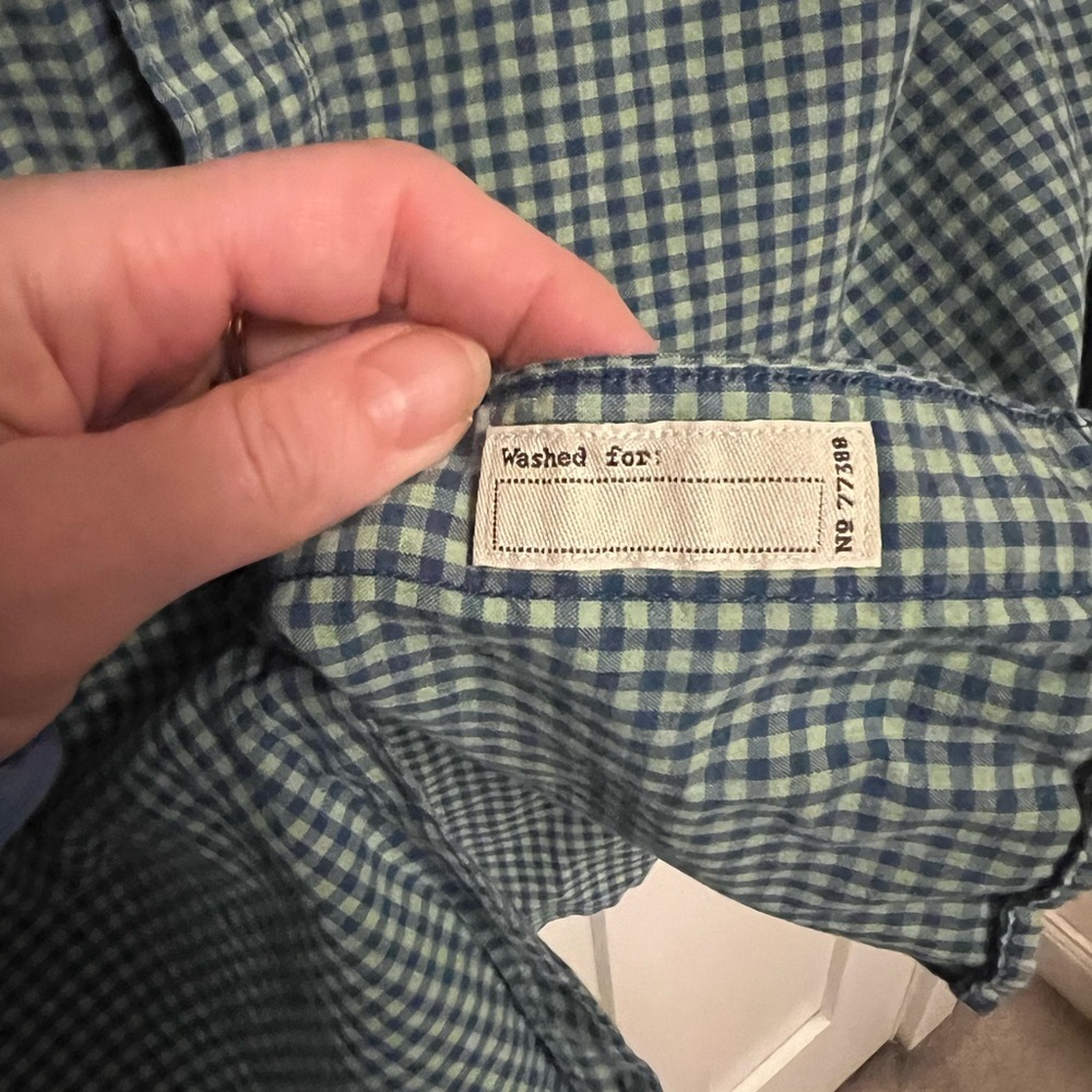 J. Crew Slim Secret Wash stretch organic cotton gingham shirt blue green large L - Picture 5 of 5
